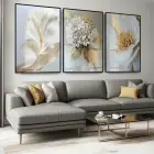 Çiçek Desenli Altın Detaylı Siyah Metal Çerçeveli Cam Tablo