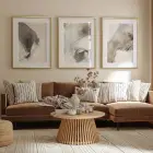 Kahve ve Krem Detaylı Paspartu Efektli Gold Metal Çerçeveli Cam Tablo