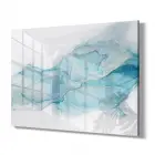 Açık Mavi ve Beyaz Tonlar Tekli Yatay Cam Tablo
