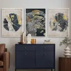 Ağaç Halkaları Desenli Beyaz Metal Çerçeveli Cam Tablo