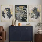 Ağaç Halkaları Desenli Gold Metal Çerçeveli Cam Tablo