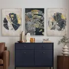 Ağaç Halkaları Desenli Gümüş Metal Çerçeveli Cam Tablo