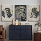 Ağaç Halkaları Desenli Siyah Metal Çerçeveli Cam Tablo