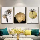 Ağaç Ve Küre Desenli Metal Çerçeveli Tablo Seti Siyah