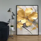 Altın Çiçek Desenli Tekli Metal Çerçeveli Tablo