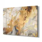 Altın ve Beyaz Tonlar Tekli Yatay Cam Tablo