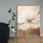 Beyaz Çiçek Desenli Tekli Metal Çerçeveli Tablo