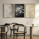 Beyaz Çiçek Detaylı Gold Metal Çerçeveli Cam Tablo