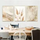 Beyaz ve Krem Detaylı Üçlü Metal Çerçeveli Tablo Seti