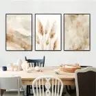 Beyaz ve Krem Detaylı Üçlü Metal Çerçeveli Tablo Seti