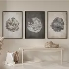 Bohem Ağaç Dokulu Krem Tonlu Siyah Metal Çerçeveli Cam Tablo