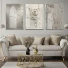 Bohem Çiçek Desenli Krem Tonlu Gümüş Metal Çerçeveli Cam Tablo
