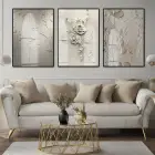 Bohem Çiçek Desenli Krem Tonlu Siyah Metal Çerçeveli Cam Tablo