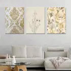 Bohem Çiçekler Detaylı Üçlü Kanvas Tablo Seti