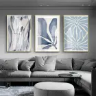 Bohem Tasarım Mavi Desenli Gold Metal Çerçeveli Cam Tablo