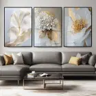 Çiçek Desenli Altın Detaylı Siyah Metal Çerçeveli Cam Tablo