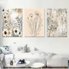 Çiçek Detaylı Üçlü Kanvas Tablo Seti