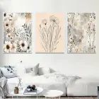 Çiçek Detaylı Üçlü Metal Çerçeveli Tablo Seti