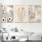 Çiçek Detaylı Üçlü Metal Çerçeveli Tablo Seti