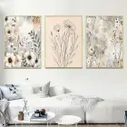 Çiçek Detaylı Üçlü Metal Çerçeveli Tablo Seti