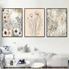 Çiçek Detaylı Üçlü Metal Çerçeveli Tablo Seti