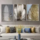Doğal Yaprak ve Çiçek Desenli Modern Gümüş Metal Çerçeveli Cam Tablo