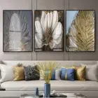 Doğal Yaprak ve Çiçek Desenli Modern Siyah Metal Çerçeveli Cam Tablo