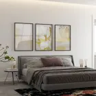 Gold Çiçekler Temalı Üçlü Metal Çerçeveli Tablo Seti