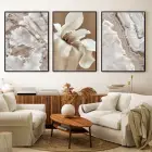 Kahve Tonları Çiçek Desenli Metal Çerçeveli Tablo Seti Siyah