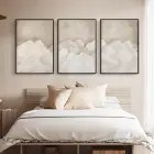 Kahve Tonlarında Beyaz Bulut Desenli Siyah Metal Çerçeveli Tablo Seti