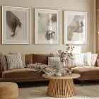 Kahve ve Krem Detaylı Paspartu Efektli Beyaz Metal Çerçeveli Cam Tablo