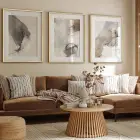 Kahve ve Krem Detaylı Paspartu Efektli Gold Metal Çerçeveli Cam Tablo