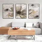 Kahverengi Çiçekler Desenli Üçlü Metal Çerçeveli Tablo Seti