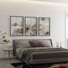 Kahverengi Çiçekler Desenli Üçlü Metal Çerçeveli Tablo Seti