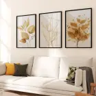 Kahverengi Dallar Temalı Üçlü Metal Çerçeveli Tablo Seti