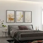 Kahverengi Dallar Temalı Üçlü Metal Çerçeveli Tablo Seti