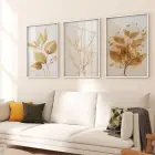 Kahverengi Dallar Temalı Üçlü Metal Çerçeveli Tablo Seti