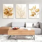 Kahverengi Dallar Temalı Üçlü Metal Çerçeveli Tablo Seti