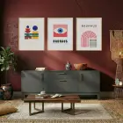 Bauhaus Geometrik Canlılık Doğal Ahşap Çerçeveli 3lü Tablo Seti