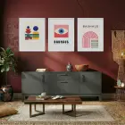Bauhaus Geometrik Canlılık Beyaz Çerçeveli 3lü Ahşap Tablo Seti