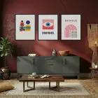 Bauhaus Geometrik Canlılık Siyah Çerçeveli 3lü Ahşap Tablo Seti