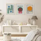 Bauhaus Geometrik Soyutlama Doğal Ahşap Çerçeveli 3lü Tablo Seti