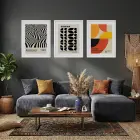 Bauhaus Geometrik Düzen Beyaz Çerçeveli 3lü Ahşap Tablo Seti