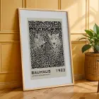 Bauhaus Figür Leopar Sanatı Doğal Ahşap Çerçeveli 3lü Tablo Seti