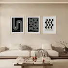 Siyah Bej Bauhaus Ritimleri Doğal Ahşap Çerçeveli 3lü Tablo Seti