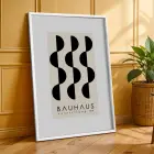 Siyah Bej Bauhaus Ritimleri Beyaz Çerçeveli 3lü Ahşap Tablo Seti