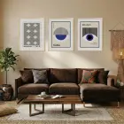 Bauhaus Geometrik Lacivert Üçlü Doğal Ahşap Çerçeveli 3lü Tablo Seti