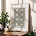 Bauhaus Geometrik Lacivert Üçlü Doğal Ahşap Çerçeveli 3lü Tablo Seti