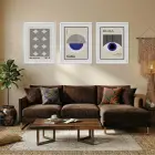 Bauhaus Geometrik Lacivert Üçlü Beyaz Çerçeveli 3lü Ahşap Tablo Seti