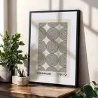Bauhaus Geometrik Lacivert Üçlü Siyah Çerçeveli 3lü Ahşap Tablo Seti